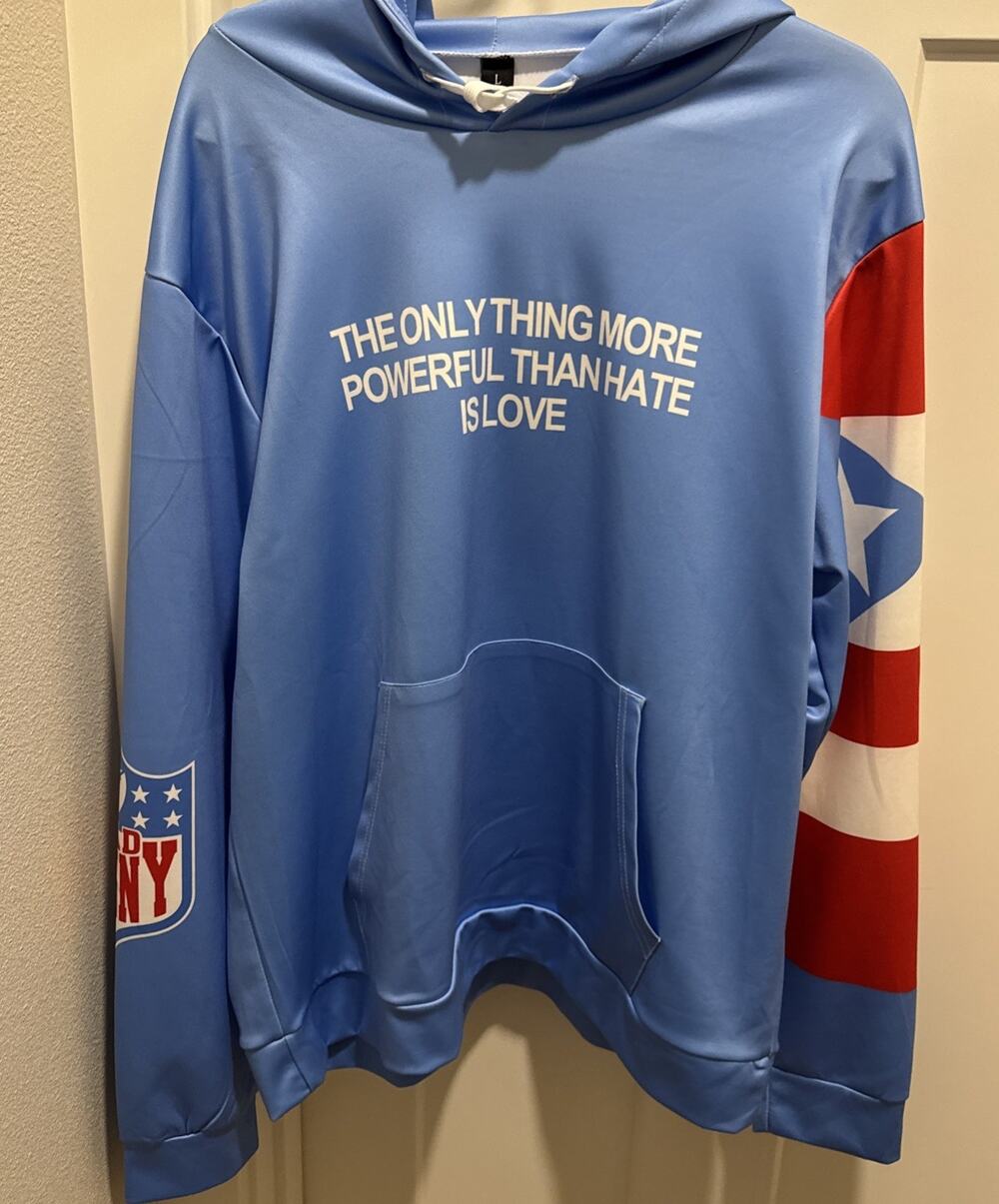 Bad Bunny Collection Sky Blue Hoodie, Mens Large With Graphic - Super Bowl